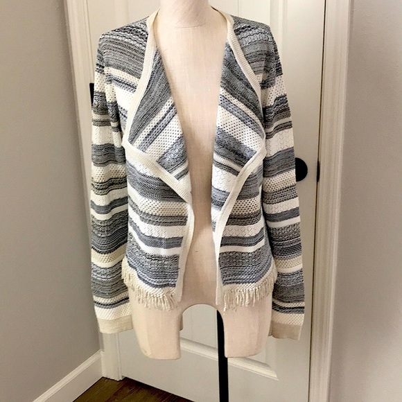 White House Black Market Sweaters - WHITE HOUSE BLACK MARKET Open Front Metallic Sweater-Jacket with fringe